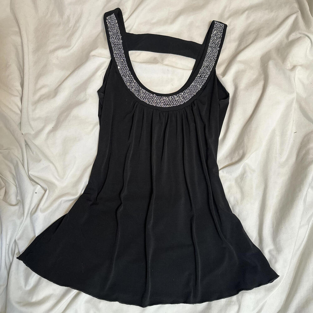 Y2K BCX Beaded Black Babydoll Top